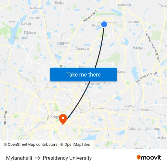 Mylanahalli to Presidency University map