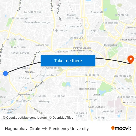 Nagarabhavi Circle to Presidency University map