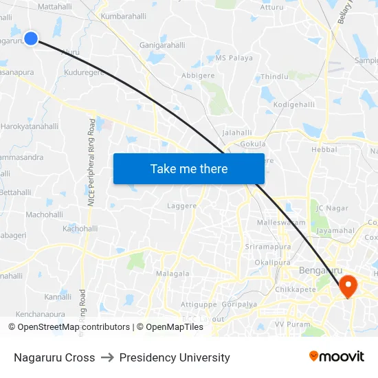 Nagaruru Cross to Presidency University map