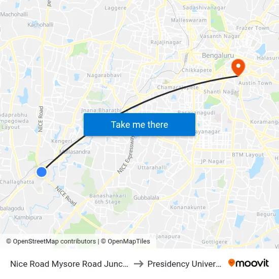 Nice Road Mysore Road Junction to Presidency University map