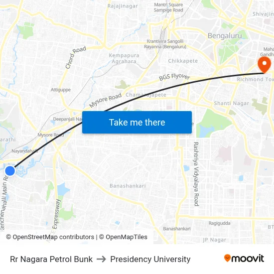 Rr Nagara Petrol Bunk to Presidency University map