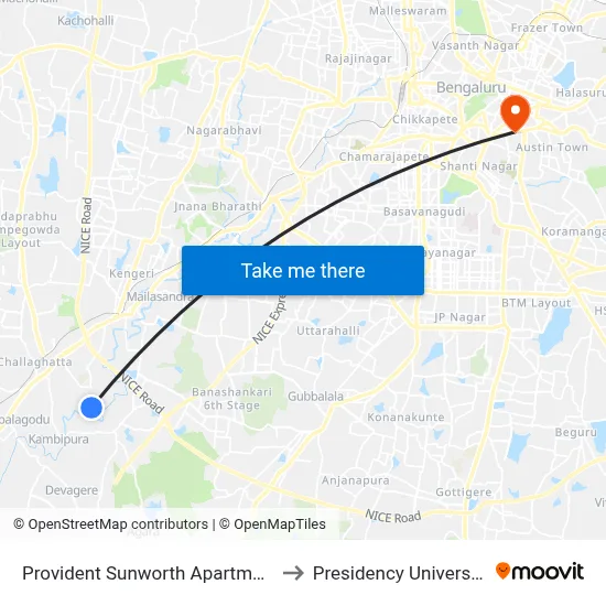 Provident Sunworth Apartment to Presidency University map