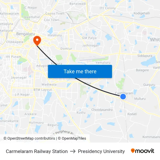 Carmelaram Railway Station to Presidency University map