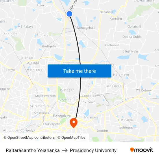 Raitarasanthe Yelahanka to Presidency University map