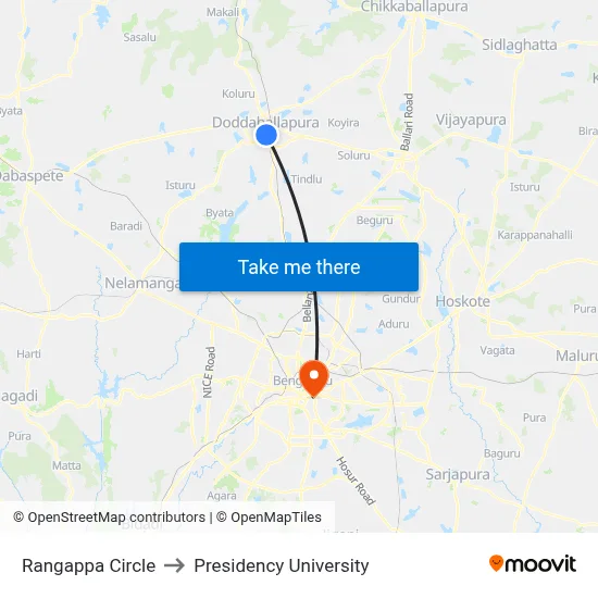 Rangappa Circle to Presidency University map