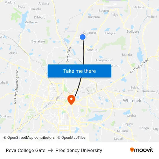 Reva College Gate to Presidency University map