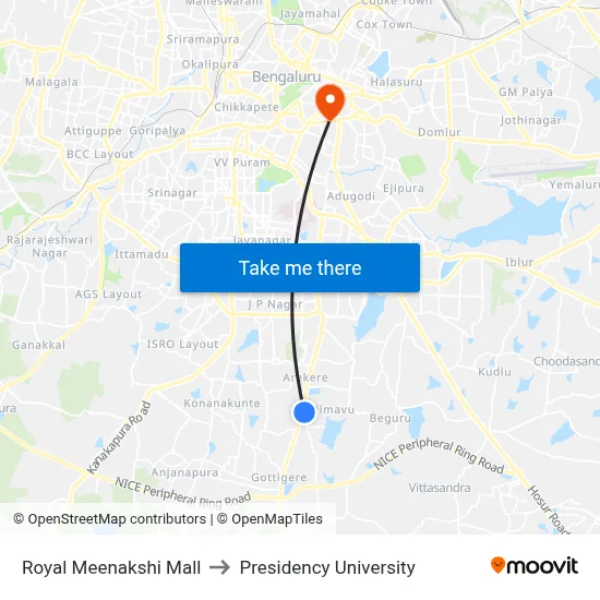Royal Meenakshi Mall to Presidency University map