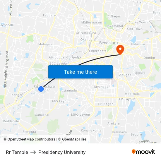 Rr Temple to Presidency University map