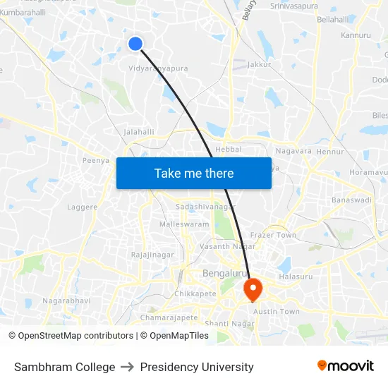 Sambhram College to Presidency University map