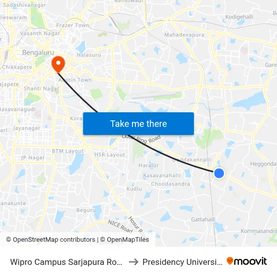 Wipro Campus Sarjapura Road to Presidency University map