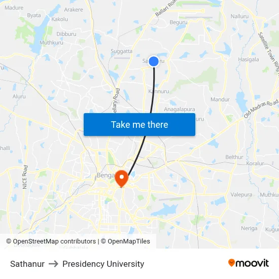 Sathanur to Presidency University map