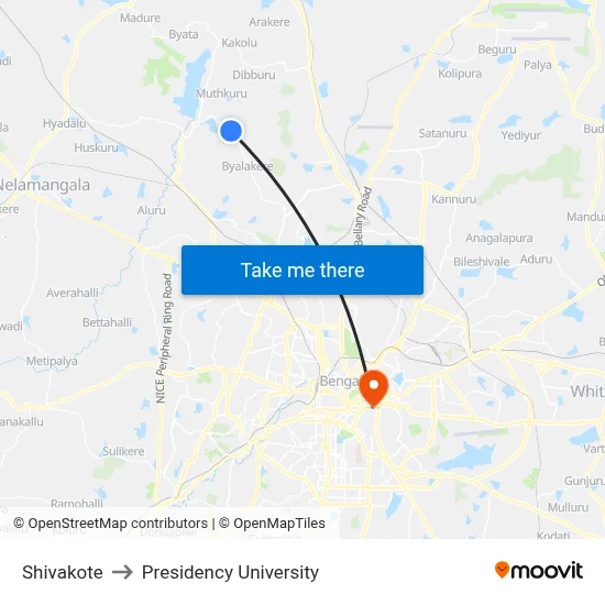 Shivakote to Presidency University map