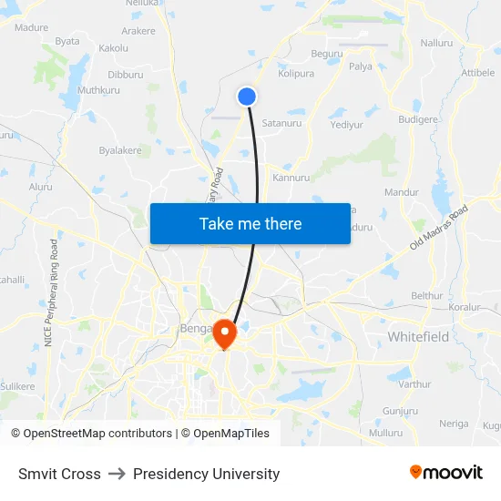 Smvit Cross to Presidency University map
