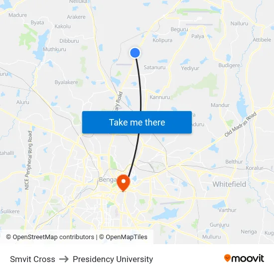 Smvit Cross to Presidency University map
