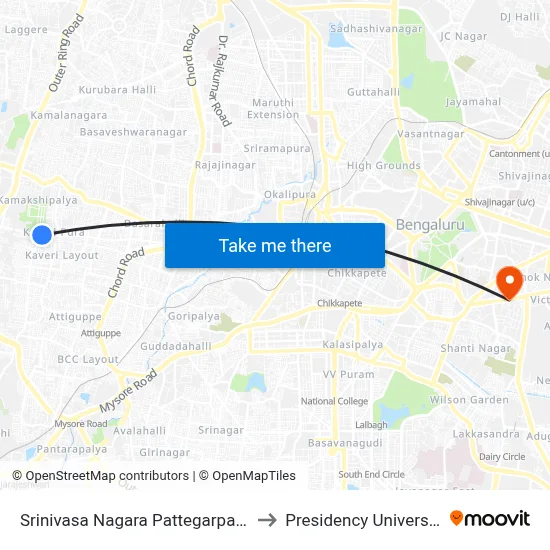 Srinivasa Nagara Pattegarpalya to Presidency University map