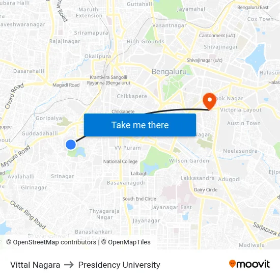 Vittal Nagara to Presidency University map