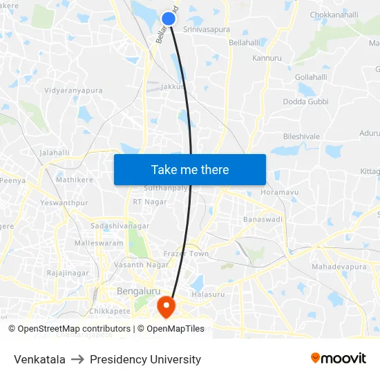 Venkatala to Presidency University map