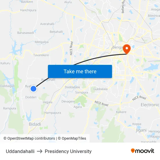 Uddandahalli to Presidency University map