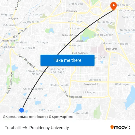 Turahalli to Presidency University map