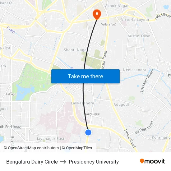 Bengaluru Dairy Circle to Presidency University map