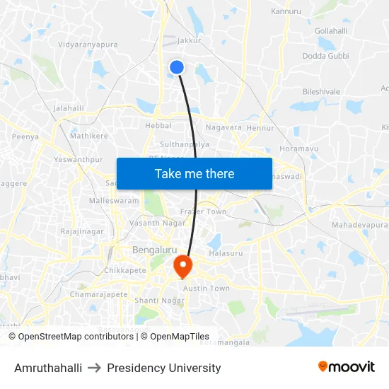Amruthahalli to Presidency University map