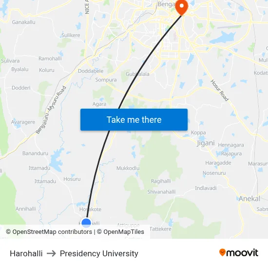 Harohalli to Presidency University map