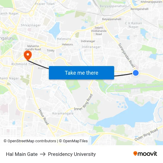 Hal Main Gate to Presidency University map