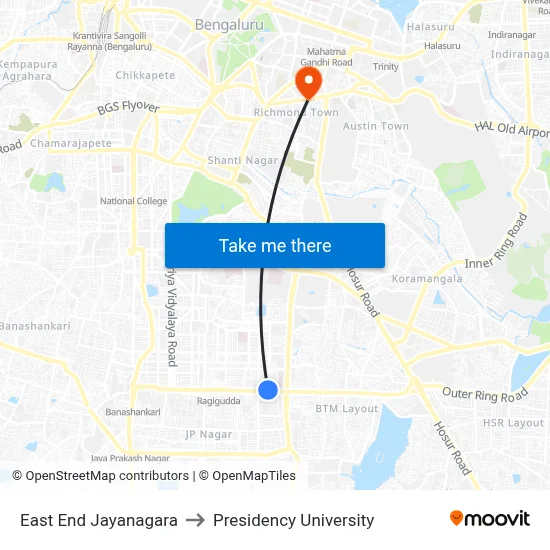 East End Jayanagara to Presidency University map