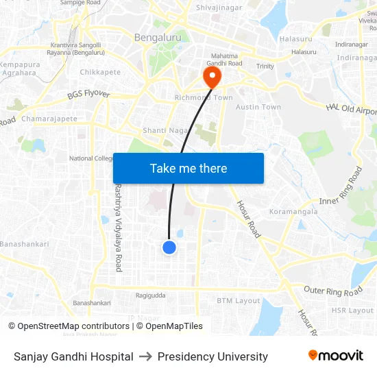 Sanjay Gandhi Hospital to Presidency University map