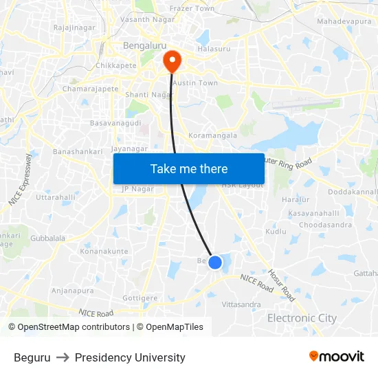 Beguru to Presidency University map