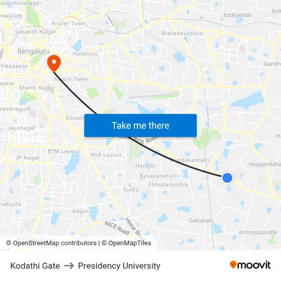 Kodathi Gate to Presidency University map