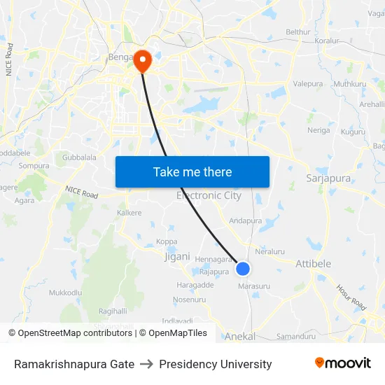 Ramakrishnapura Gate to Presidency University map