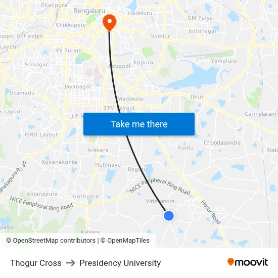 Thogur Cross to Presidency University map