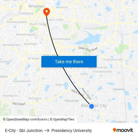 E-City - Sbi Junction to Presidency University map