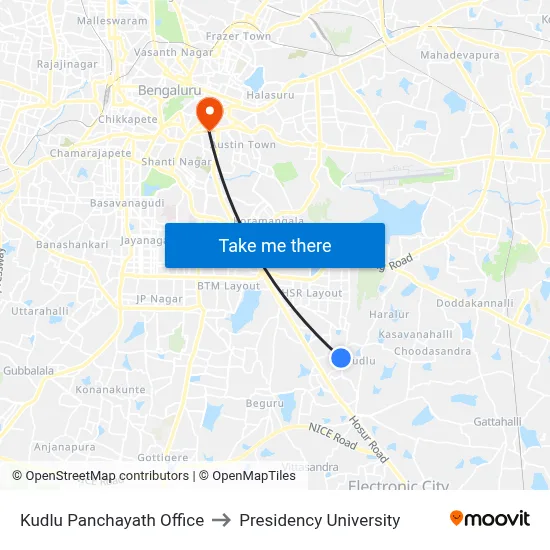 Kudlu Panchayath Office to Presidency University map