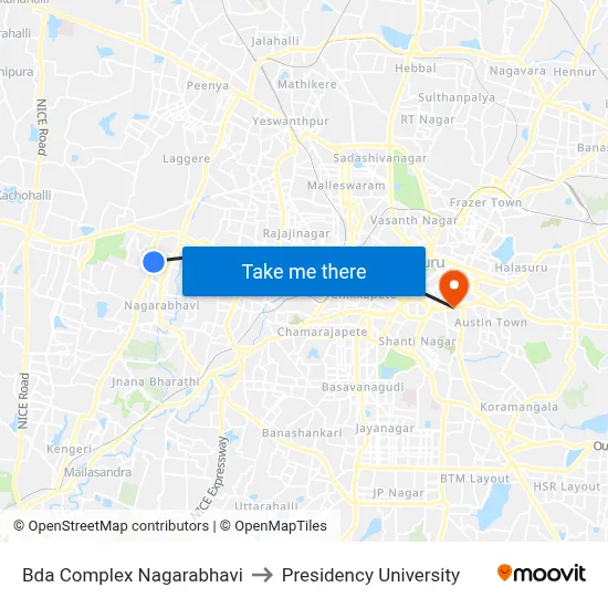 Bda Complex Nagarabhavi to Presidency University map