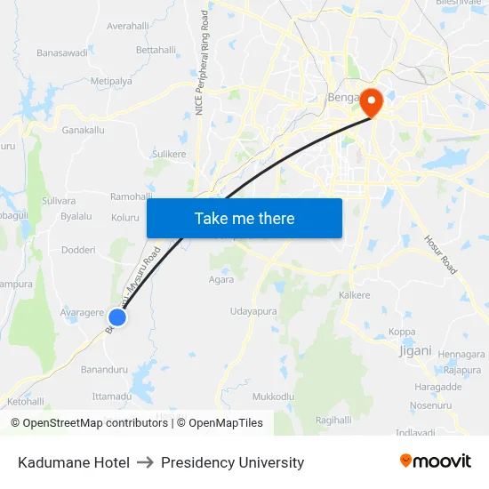 Kadumane Hotel to Presidency University map