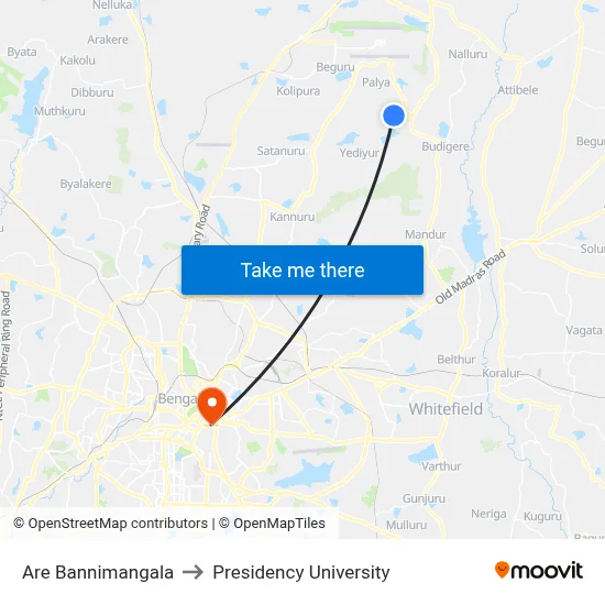 Are Bannimangala to Presidency University map