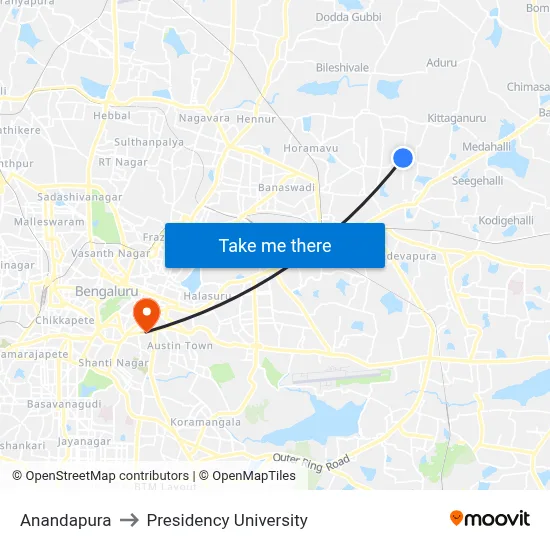 Anandapura to Presidency University map