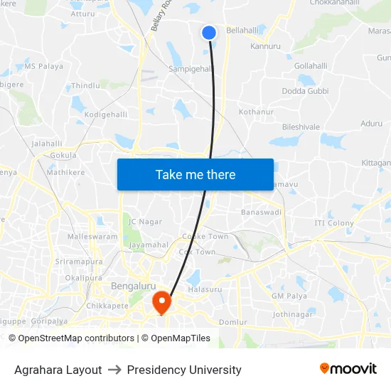 Agrahara Layout to Presidency University map