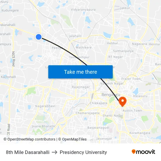 8th Mile Dasarahalli to Presidency University map