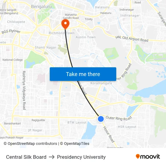 Central Silk Board to Presidency University map