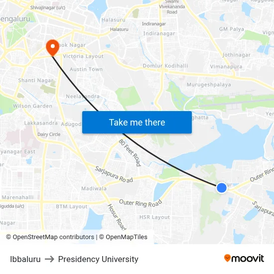 Ibbaluru to Presidency University map