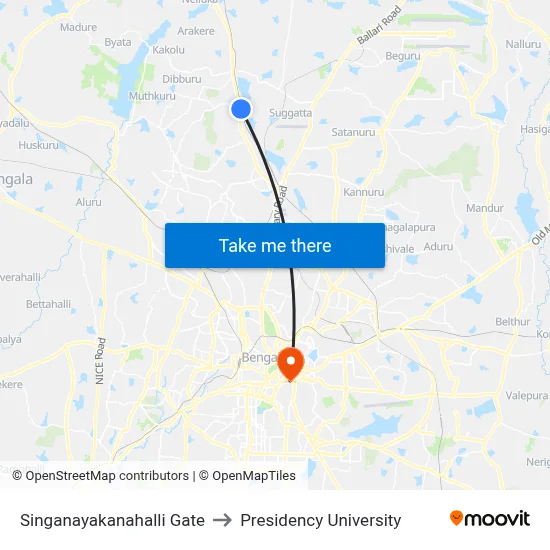 Singanayakanahalli Gate to Presidency University map