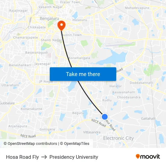 Hosa Road Fly to Presidency University map
