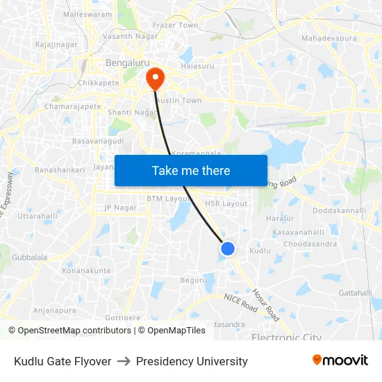 Kudlu Gate Flyover to Presidency University map