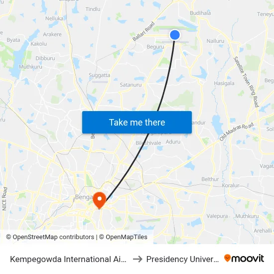 Kempegowda International Airport to Presidency University map