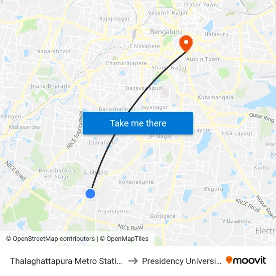 Thalaghattapura Metro Station to Presidency University map