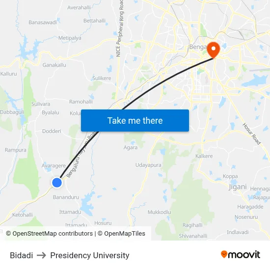 Bidadi to Presidency University map