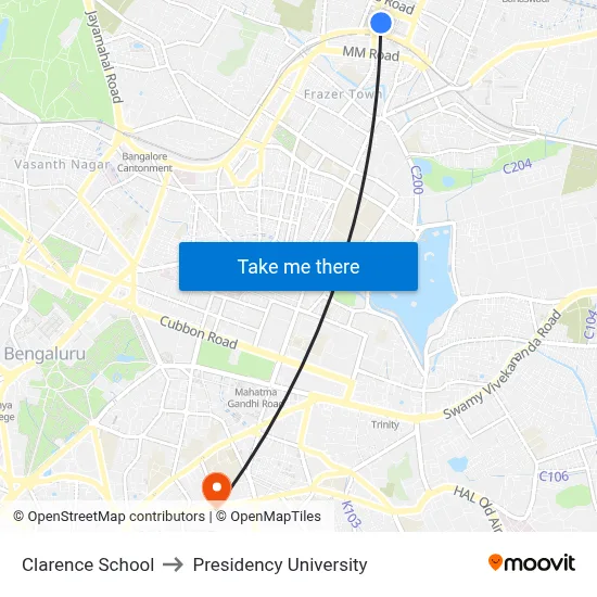 Clarence School to Presidency University map